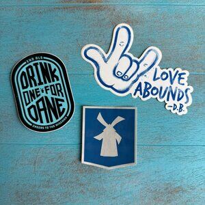 Dutch Bros Set of 3 NEW Stickers "Love Abounds" "Windmill" "End ALS"